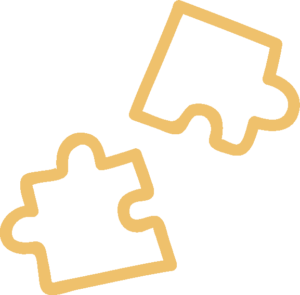 Icono infantil de piezas de puzle con un borde amarillo.